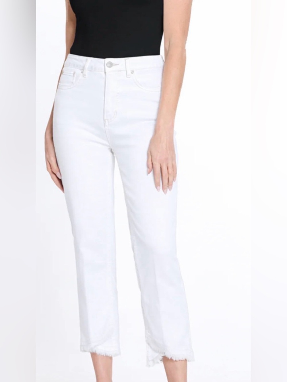 Slimsation white denim tulip hem crop